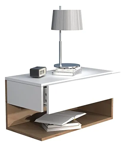 VCM Nachtschrank Usal XL 60 cm - Modernes Nachttisch-Wandboard in Weiß/Honig-Eiche, bietet praktische Ablagefläche und große Schublade für optimalen Stauraum.