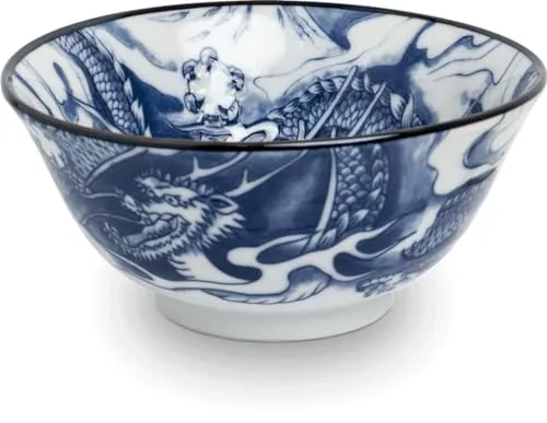 Japan-Bowls ASIATICA | Ramen Bowl Porzellan-Schalen 15 cm | Hochwertige asiatische Schüssel für Reis, Nudeln, Tapas, Udon, Müsli - Suppen-Schale mit japanischen Designs (Drachengott – Blaue Wolke)