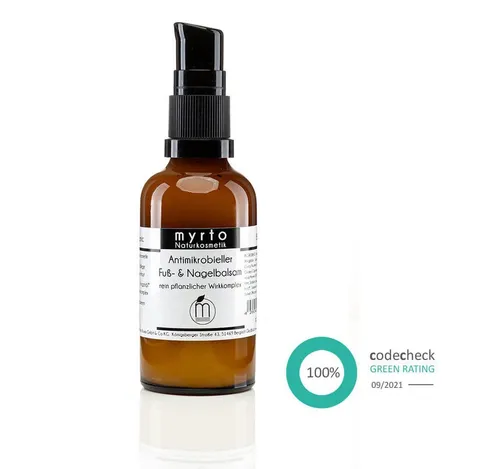 myrto Naturkosmetik Fußlotion Antimikrobieller Bio Fuß- & Nagelbalsam – bei Fußpilz und Ekzeme, antimikrobiell, Fußpflege bei Fußpilz & Nagelpilz, lindert Juckreiz