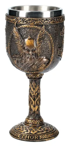 Figuren Shop GmbH Becher Wikinger Kelch - Nordischer Gott Thor - Dekoration Götter, Kunststein (Polyresin), Edelstahl