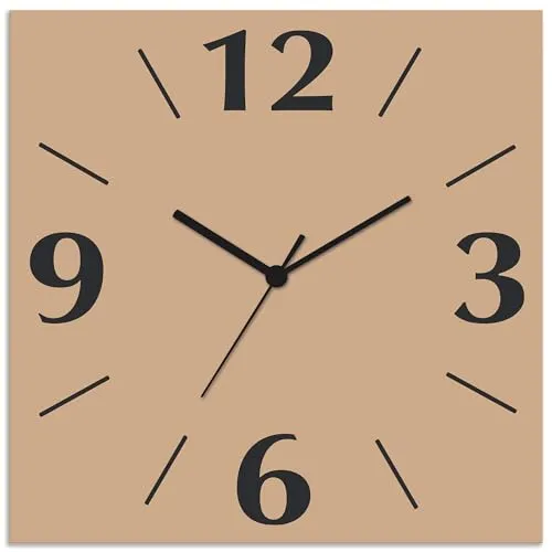 ARTLAND Wanddeko Wanduhr ohne Tickgeräusche Alu Funkuhr 30x30 cm Quadratisch Lautlos 4 Ziffern Farbig Schlichtes Design Beige S7JY
