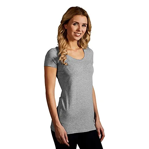 Slim-Fit V-Ausschnitt T-Shirt Lang Damen, Sportgrau, M
