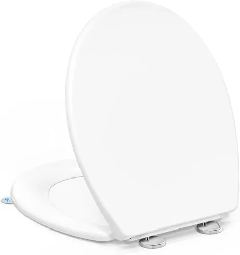 YEAUPE PRO Toilettendeckel mit Absenkautomatik, WC Sitz UV-beständig, klodeckel mit Quick-Release-Funktion Klobrille, 150 kg belastbar, Urea-Duroplast Weiß, 44,6 * 37,2 * 5,2CM