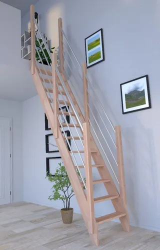 Starwood Raumspartreppe Raumspartreppe Buche 3000 mit Holz-Edelstahl Geländer beidseitig