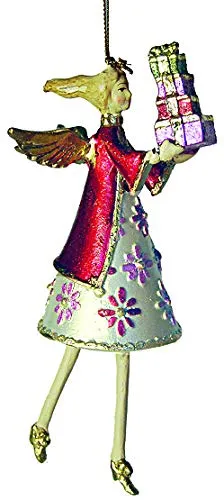 Engel Weihnachten Baumschmuck Figur Deko Hänger Christbaumschmuck Ornament 12 cm (weiß-rot mit Geschenken)
