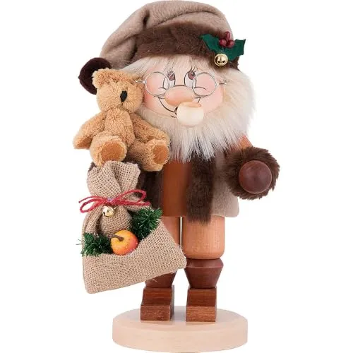 Räuchermann Wichtel Weihnachtsmann mit Teddy - Nussknacker, handgefertigte Erzgebirgs-Kunst aus Seiffen, bringt festliche Stimmung und Tradition in Ihr Zuhause.