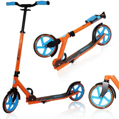 Best Sporting Scooter 205 orange/blue - Klappbarer Cityroller - Cityroller mit 3-fach höhenverstellbarem Lenker, ergonomischen Handgriffen und großem Trittbereich für sicheres Fahren. Ideal für unebene Untergründe und bis 100 kg belastbar.
