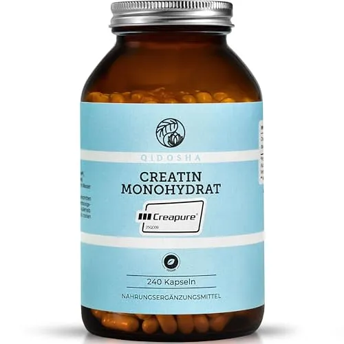 Creapure® Creatin Monohydrat von QIDOSHA® - 240 Kapseln im Apothekerglas, 750mg pro Kapsel - Aminosäure Kreatin, hochreines Creapure aus deutscher Fertigung, vegan, halal & kosher, ideal für Leistungssportler und Gesundheitsbewusste.