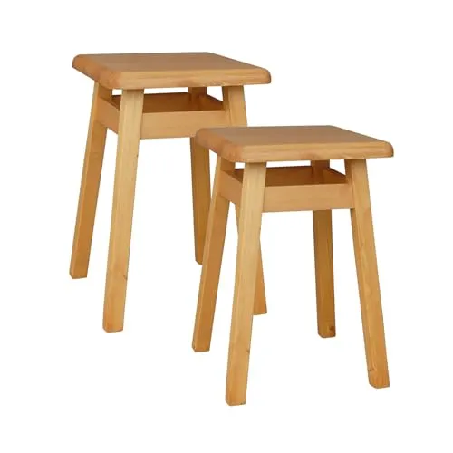 Metdrew Holzhocker | Sitzhöhe 45 cm, 29 x 29 cm | Für Küche & Essbereich | Quadratische Form | Eckiges Design | Rustikaler Look | Schlichter Hocker | 2 Stück| Farbe: Erle