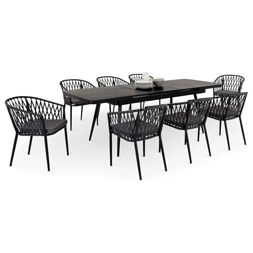 IDIMEX Gartenmöbel Set Sunny mit ausziehbarem Esstisch und 8 Stühlen - Esssets für die Terrasse mit ausziehbarem Tisch (180-240 cm) und eleganter Rope-Bespannung, ideal für gesellige Runden im Freien.