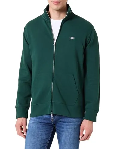 GANT REG SHIELD FULL ZIP SWEAT Herren Sweatjacke - Herren Sweatjacke in Tartan Grün, casual und bequem, mit Stehkragen, elastischen Bündchen und praktischer Kängurutasche für ultimativen Komfort.