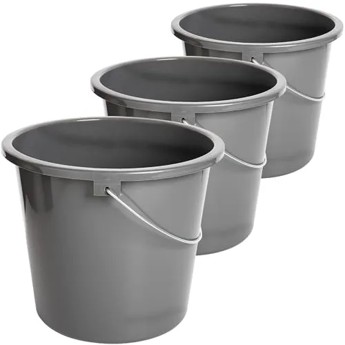 Eimer Putzeimer 5L 3er Set Plastikeimer in Grau- Robuste, Lebensmittelechte Wassereimer mit Messskala - Langlebige Qualität, Hergestellt in der EU