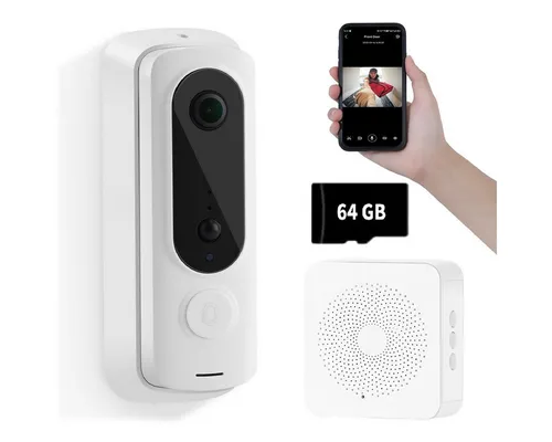 Novzep Türklingel-Set WLAN Türklingel Smart Home VideoTürklingel Funkklingel, Kabellose, 38 Klingeltöne, (64G TF & CloudSpeicher AI PIR -Bewegungserkennung), Außenbereich Nachtsicht 2-Wege-Audio 120° Blickwinkel
