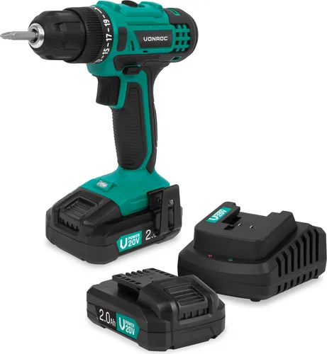 VONROC Akku-Bohrschrauber 20V Set mit 2.0Ah Akkus