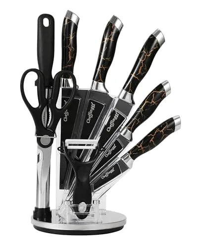 Rungassi Messer-Set 9-tlg. mit Messerständer in Marmor Silber - 🔪 Hochwertige Küchenmesser für präzises Schneiden. Der elegante Messerblock sorgt für Ordnung und bietet stets das richtige Werkzeug für jedes Lebensmittel. Ideal für passionierte Köche!