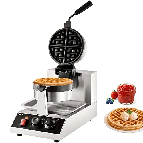 VEVOR Rundes Waffeleisen 1300 W - Belgische Waffeln in Minuten, knusprig außen und locker innen, ideal für Cafés und Zuhause