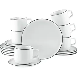 CreaTable - Chef Collection 18-tlg Kaffeeservice (Black Line) - Komplett-Service für 6 Personen aus hochwertigem, spülmaschinen- und mikrowellengeeignetem Porzellan im modernen skandinavischen Design.