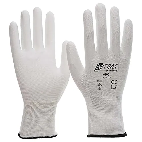 Nitras 12 Paar Nylonhandschuhe 6200, weiß, Gr. S - 3XL in weiß von NITRAS