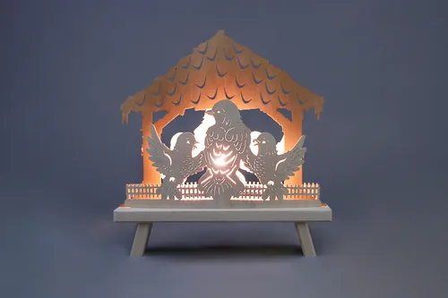 Standleuchte Vogelhaus Höhe 32 cm – Motivleuchte für Vogel-Liebhaber - Lampen aus Holz mit einem charmanten Vogelhaus-Motiv, perfekt für eine gemütliche Atmosphäre im Wohnraum.