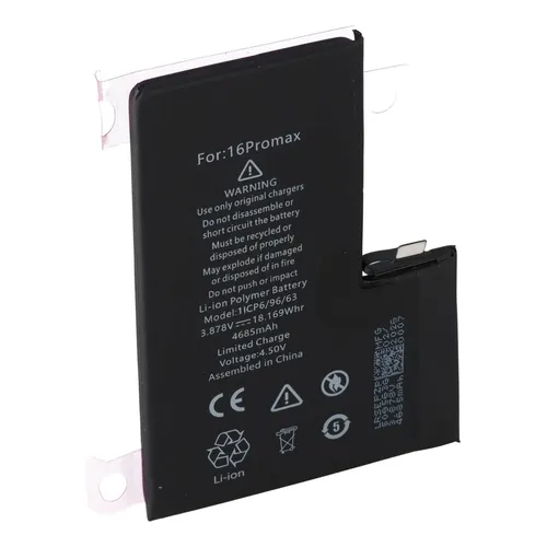 Akku für Apple iPhone 16 Pro Max – Li-Polymer 4685mAh - Hochwertiger Li-Polymer Akku für Apple iPhone 16 Pro Max – sorgt für zuverlässige Energieversorgung und lange Laufzeiten. Ideal für intensiven Gebrauch und passgenau für Ihr Smartphone.