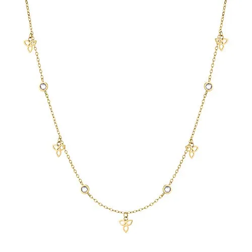 Tamaris Damen Halskette in Gold – Elegante Edelstahl Kette mit Zirkoniasteinen - Ketten für Damen, exquisite Halskette mit Blütenanhängern und funkelnden Zirkoniasteinen, ideal als Geschenk in schöner Tamaris Verpackung.
