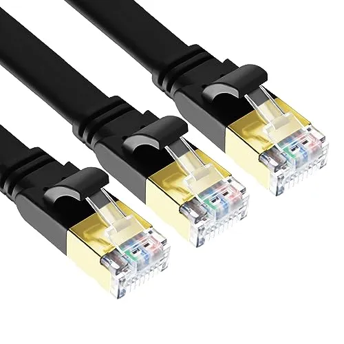 Yauhody Cat 8 0,5m Lan Kabel, Netzwerkkabel Flach Ultra High Speed 40Gbps 2000MHz Ethernet Kabel RJ45 Patchkabel 50cm für Gaming, Router, Modem (Schwarz 3Stück)