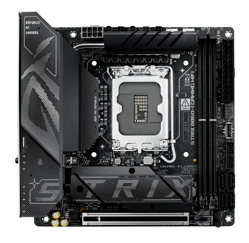 ASUS ROG Strix B860-I Gaming WIFI - Hochleistungs-Mainboard - Mainboard mit integrierter WiFi-Funktion, ideal für Gamer, die maximale Performance und schnelle Verbindung benötigen.