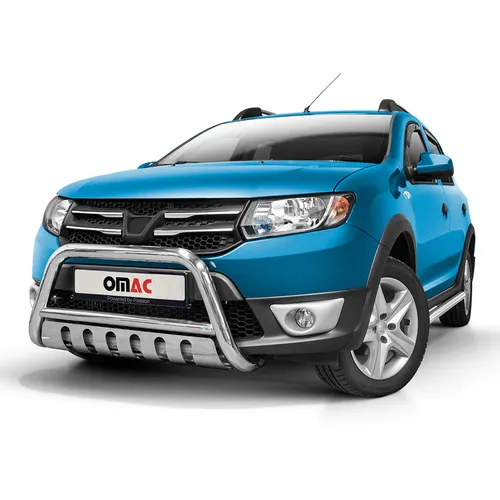 Frontbügelschutz für Dacia Sandero Stepway 2012-2016 ABE Silber - Robuster Frontschutzbügel aus rostfreiem Edelstahl, ideal für den täglichen Einsatz. Perfekt angepasst für Dacia Sandero Stepway, sorgt für zusätzlichen Schutz und ein modernes Design.