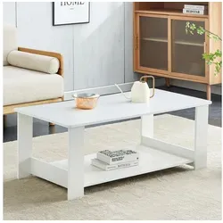 okwish Beistelltisch mit Holzmaserung 110x55x42cm in Weiß