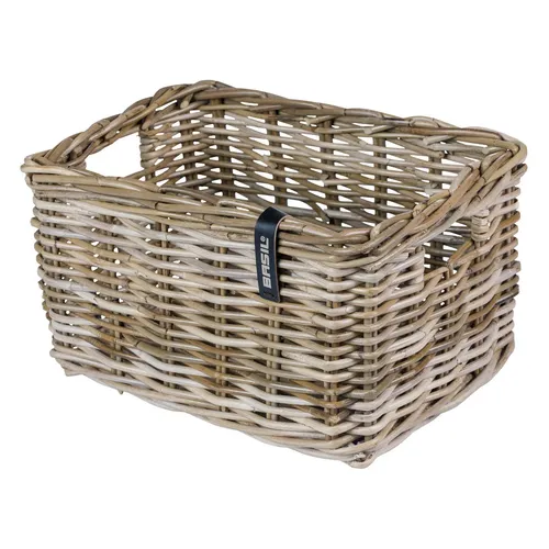 Basil DAX S Rattan Fahrradkorb - Fahrradkorb in elegantem Grau, handgeflochten aus hochwertigem Rattan mit 20 l Volumen, ideal für Damen- und Herrenfahrräder. Robust, leicht und umweltfreundlich.