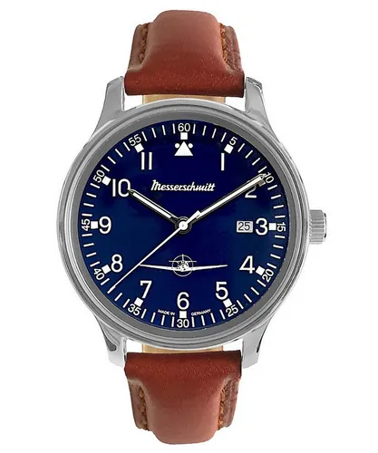 Messerschmitt Quarzuhr Flieger mit Lederband Braun/Blau
