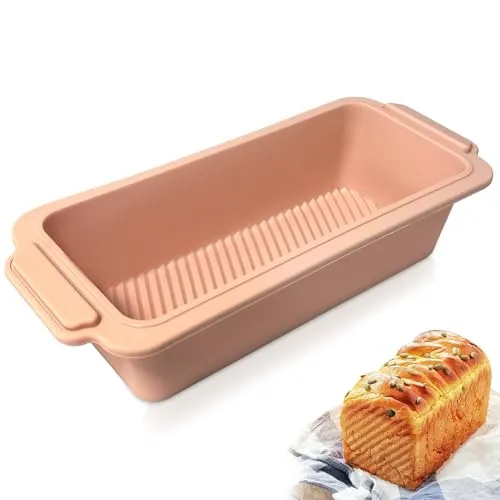 Techchii Brotbackform Silikon, 28x12x6.5cm Kastenform BPA-frei Backform | Rechteckig Silikon Toastbrot Backform Brotform, Antihaft und Schnellverschluss (Rosa)