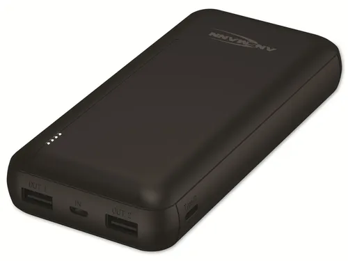 ANSMANN USB Powerbank PB212, 20000 mAh - Powerbank mit 20000 mAh, 74 Wh, ideal für schnelles Laden unterwegs dank 2x USB-Buchse, perfekt für Reisen oder Outdoor-Aktivitäten.
