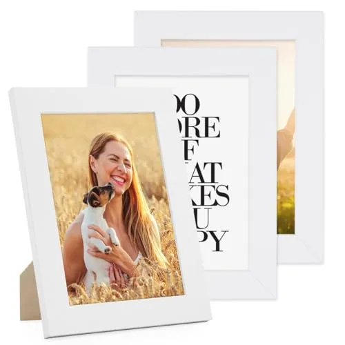 PHOTOLINI 3er Bilderrahmen 13x18 Weiß Holz MDF, Set breite Bilderrahmen 18x13, Fotorahmen 13 x 18 cm mit Acrylglas, Picture Frame 18x13 zum Aufhängen & Aufstellen, Bilder Rahmen 13x18 für Fotos