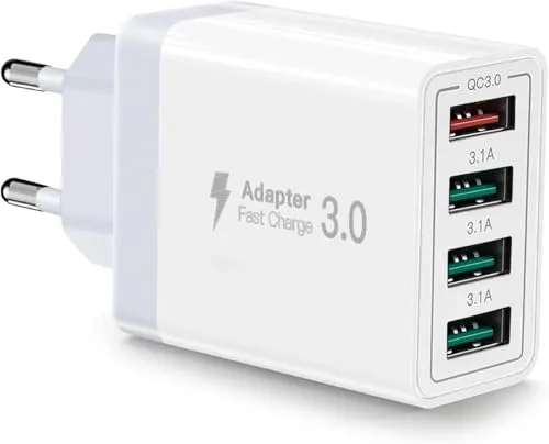 USB Ladegerät 4-Port 33W Schnellladeadapter - Ladegeräte & Dockingstationen mit 4 USB-Ports, unterstützt QC 3.0 für blitzschnelles Laden von bis zu 4 Geräten gleichzeitig. Ideal für Reisen und zu Hause, sicher und kompakt.