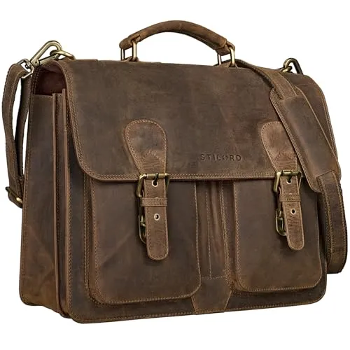 STILORD 'Denver' Vintage Leder Aktentasche für Herren in braun von STILORD