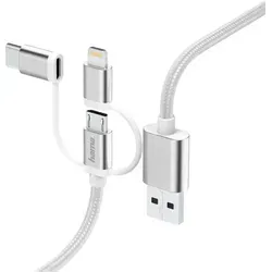 Hama 3-in-1 Micro-USB-Kabel mit USB-C und Lightning-Adapter – Weiß - Praktisches 3-in-1 Kabel von Hama für Micro-USB, USB-C und Apple-Geräte. Ideal für schnelles Laden und Synchronisieren. Robuster Gewebemantel sorgt für zusätzlichen Knickschutz.