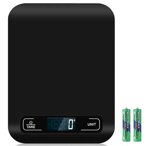 Digitale Küchenwaage mit LCD-Display und Tara-Funktion, 1g Präzision, Schwarz