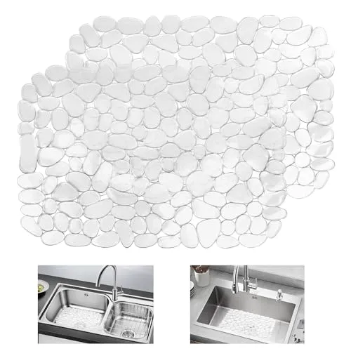 KYYGKY 2 Stück Spülbeckeneinlage Spülbeckenmatten aus Kunststoff 40 * 30cm Waschbecken Einlage Küche Spülbecken Schutzmatte Transparent Schnell Abtropfende Abtropfmatten Einlage für Spülbecken