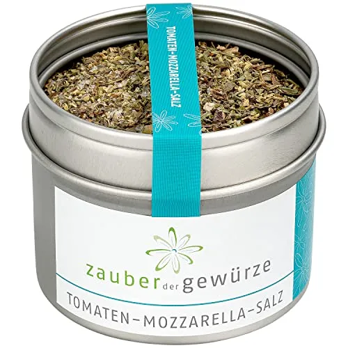 Zauber der Gewürze Tomaten-Mozzarella-Salz - zum Verfeinern von Tomate-Mozzarella (Caprese), Bruschetta, Tomatensaucen, Antipasti, Top-Qualität und wiederverschließbarer Aroma-Dose, 65 g