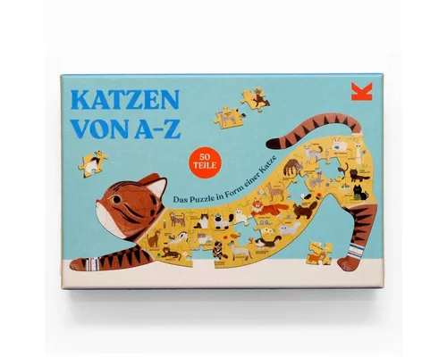 Laurence King Puzzle Katzen von A-Z - Katzen Puzzle 50 Teile, Katzenform, extragroß, 50 Puzzleteile