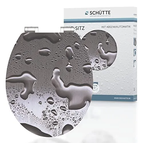 SCHÜTTE WC-Sitz Holzkern HG GREY STEEL - Hochglanz Toilettensitz mit Absenkautomatik, universell passend für Standard-WC-Becken und belastbar bis 175 kg. Einfache Montage und langlebige Holz-Beschichtung für höchste Qualität.