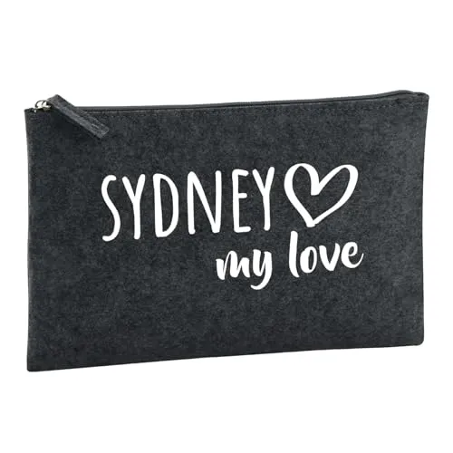 Huuraa Kulturbeutel Sydney My Love Geschenk 1 Liter Filz Charcoal Kosmetiktasche Sydney Geschenkidee
