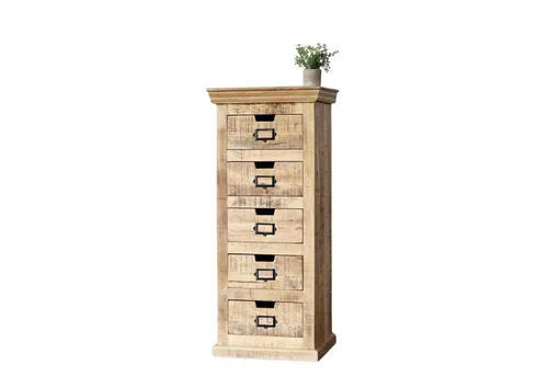 baario Highboard SELCE Vintage, 5 Schubladenkommode aus massivem Mangoholz - Hochwertige Highboard Kommode aus massivem Mangoholz, 5 schmale Schubladen, ideal für Flur oder Wohnzimmer, langlebig und mit einzigartiger Maserung.