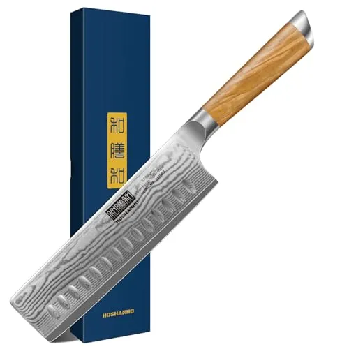 HOSHANHO Damastmesser Kochmesser Nakiri Küchenmesser 16.5cm, Profi 67 Schichten Damaskus Edelstahl Chefmesser, Scharfe Messerklinge mit Ergonomischer Griff