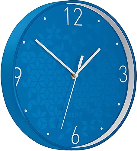 Leitz Wanduhr WOW, Blau - Stilvolles Design - Wohnaccessoires mit einzigartigem geometrischen Design und großem Ziffernblatt für optimale Lesbarkeit. Geräuscharmes Quarzwerk für ungestörte Atmosphäre im Büro oder Zuhause.