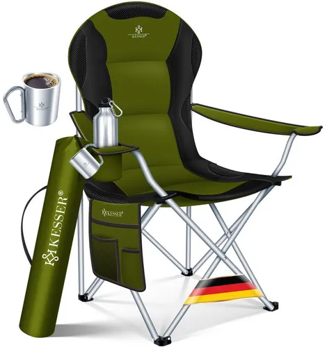 KESSER Campingstuhl - Faltbar bis 150kg, Khaki - Klappstuhl für Outdoor-Aktivitäten, stabil und bequem, ideal für Camping und Angeln.