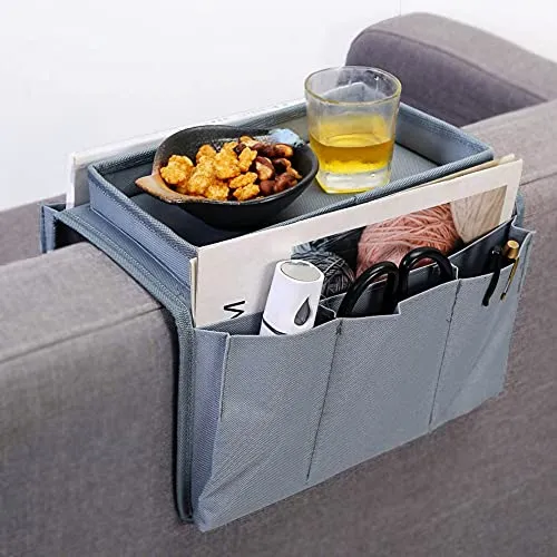 Faltbarer Sofa Armlehne Organizer mit Tablett - Sofa Butler - Praktischer Armlehnen-Organizer für Sofa und Sessel: Mit geräumigen Taschen und einem stabilen Tablett für Snacks und Getränke, ideal für gemütliche Fernsehabende.