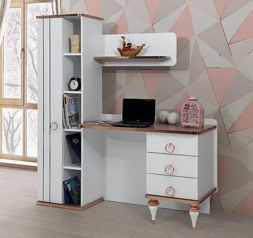 Moderner Schreibtisch in Weiß mit Regalen und Schubladen - Eleganter Schreibtisch für das Kinderzimmer, gefertigt aus robustem Massivholz. Mit praktischem Stauraum und modernem Design. Maße: 165 x 74 x 51 cm, ideal für kreatives Arbeiten.