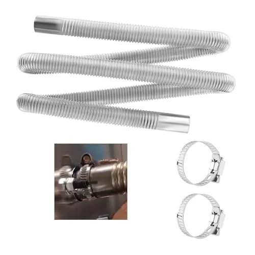 Abgasrohr für Standheizung, 100 cm Edelstahl-Abgasschlauch mit 2 Klammern, Auto-Standheizung Auspuff, Abgasschlauch für Dieselheizung & Stromerzeuger (1 Meter, Edelstahl)